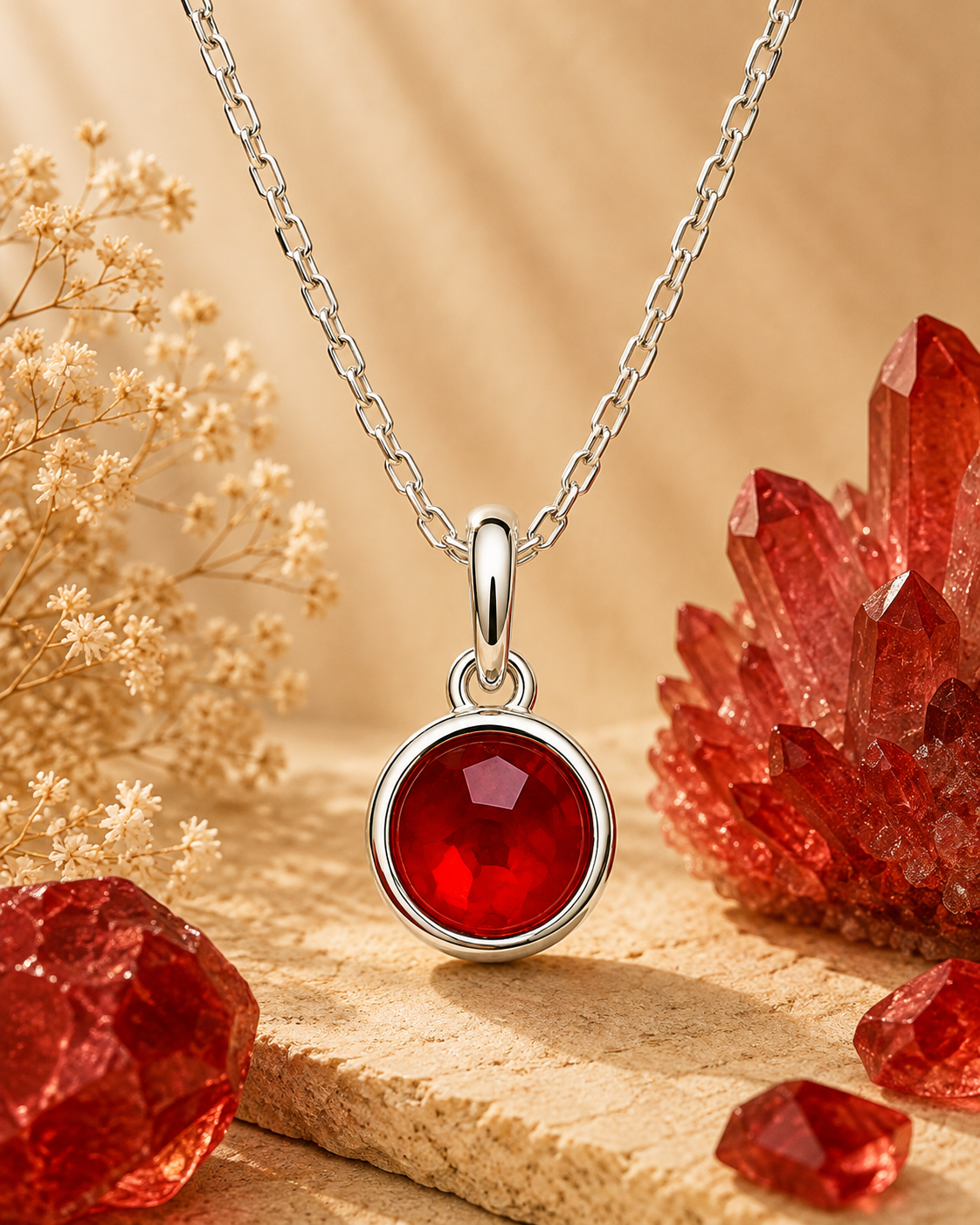 Fiery Red zodiac gemstone pendant necklace