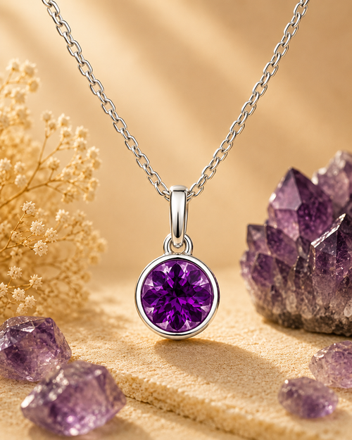 Amethyst zodiac gemstone pendant necklace