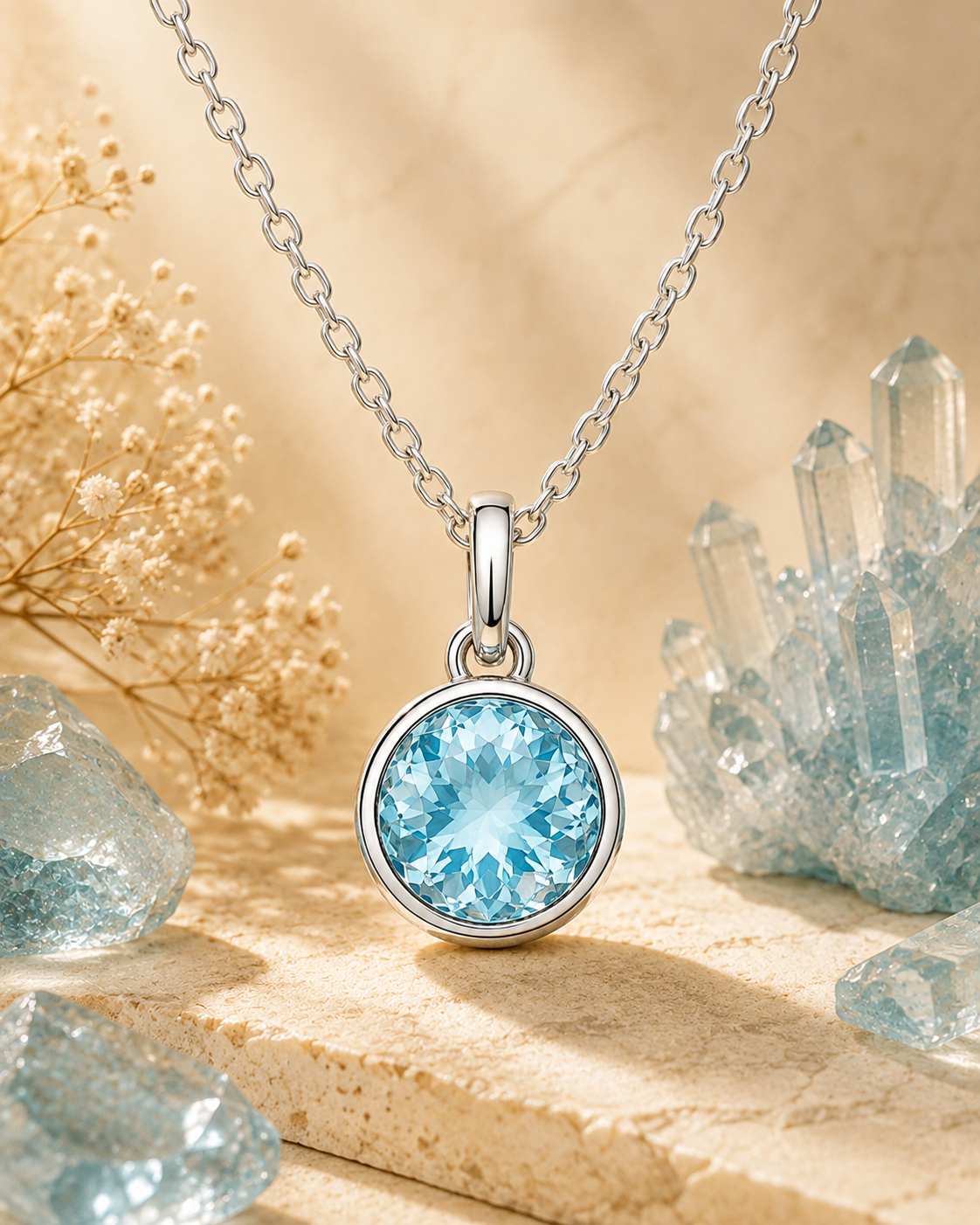 Aquamarine zodiac gemstone pendant necklace