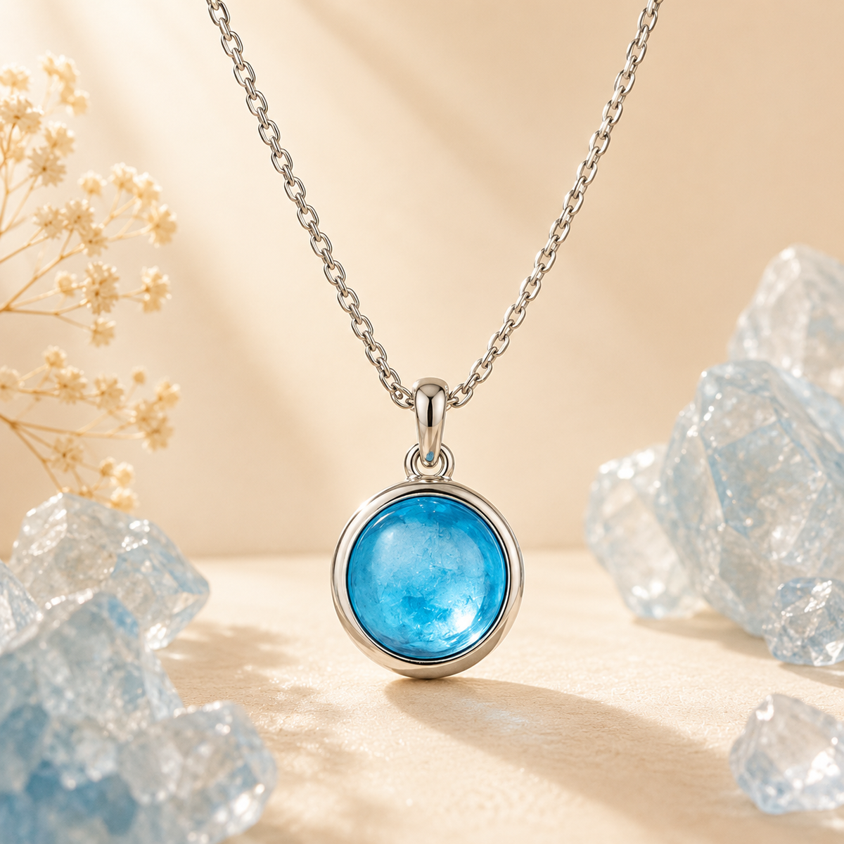Blue Topaz zodiac gemstone pendant necklace