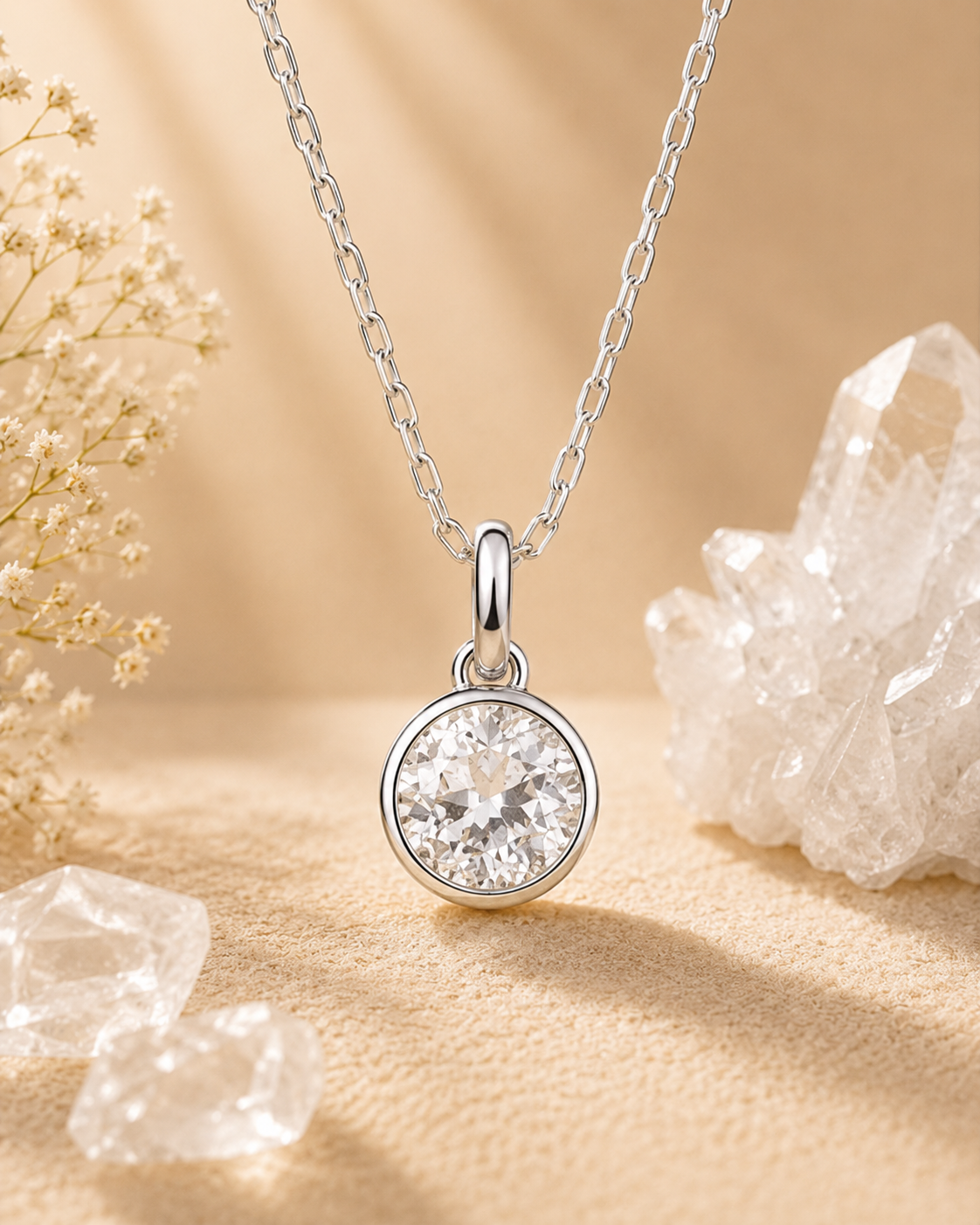 Clear Quartz zodiac gemstone pendant necklace